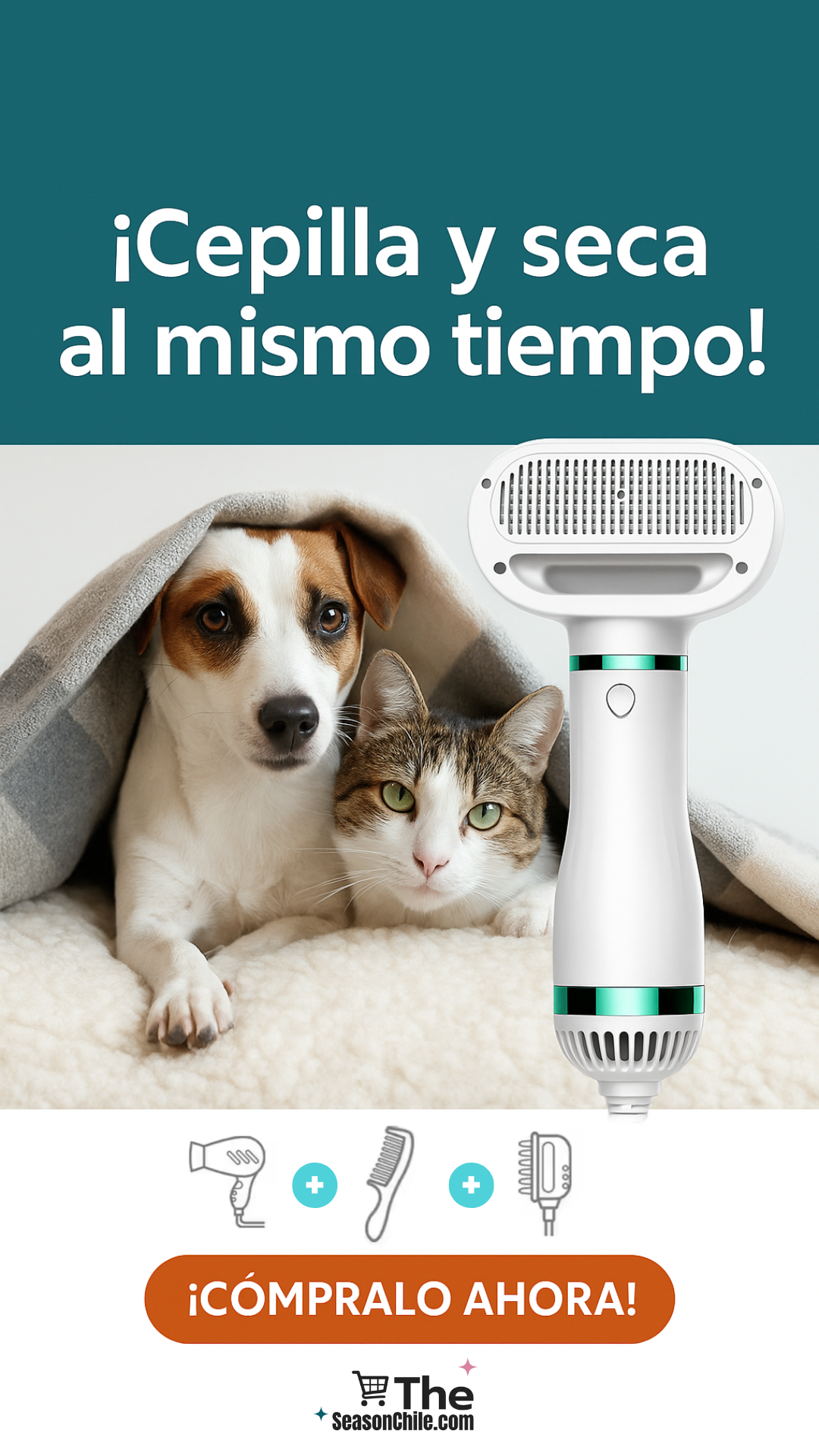Peine Secador para mascotas 2 en 1